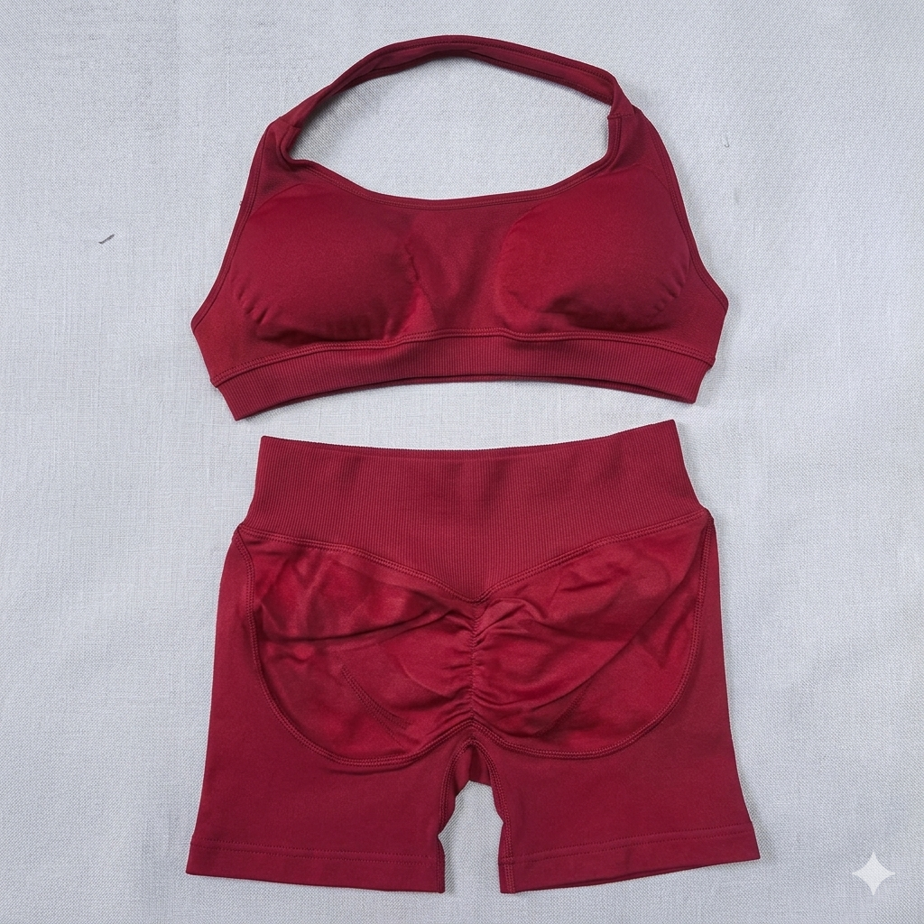 Shorts Set 2 Pieces Seamless Yoga Set Workout Tracksuit Women Halter Sport Bra And Low Waist Scrunch Bum Gym Shorts Suits