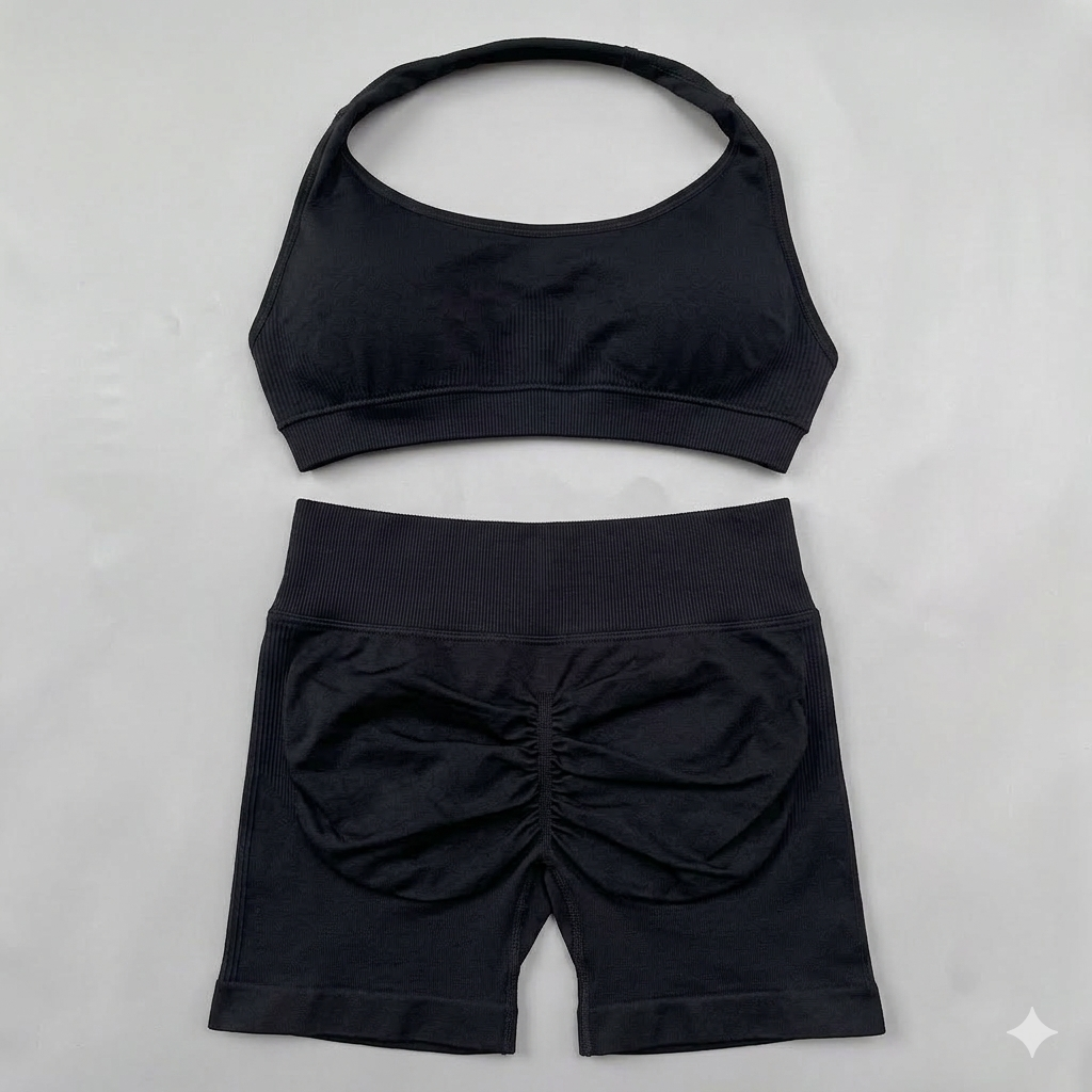 Shorts Set 2 Pieces Seamless Yoga Set Workout Tracksuit Women Halter Sport Bra And Low Waist Scrunch Bum Gym Shorts Suits