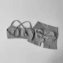 2PCS Women's High Waist Seamless Yoga Gym Set Sports Bra Top with Scrunch Shorts Fitness Workout Sportswear