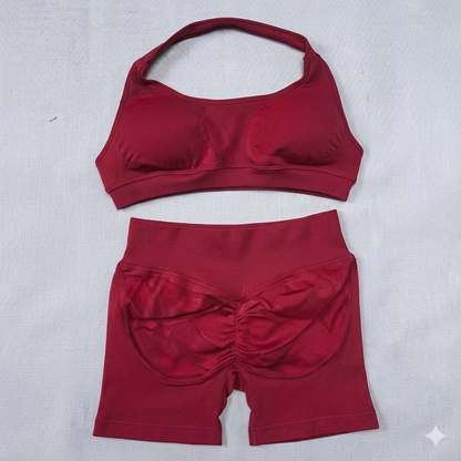 Shorts Set 2 Pieces Seamless Yoga Set Workout Tracksuit Women Halter Sport Bra And Low Waist Scrunch Bum Gym Shorts Suits