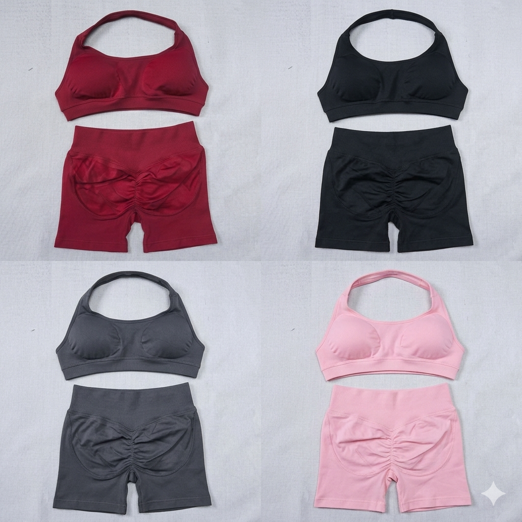 Shorts Set 2 Pieces Seamless Yoga Set Workout Tracksuit Women Halter Sport Bra And Low Waist Scrunch Bum Gym Shorts Suits