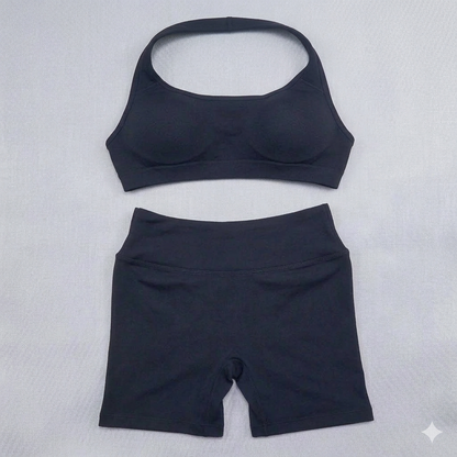 Shorts Set 2 Pieces Seamless Yoga Set Workout Tracksuit Women Halter Sport Bra And Low Waist Scrunch Bum Gym Shorts Suits
