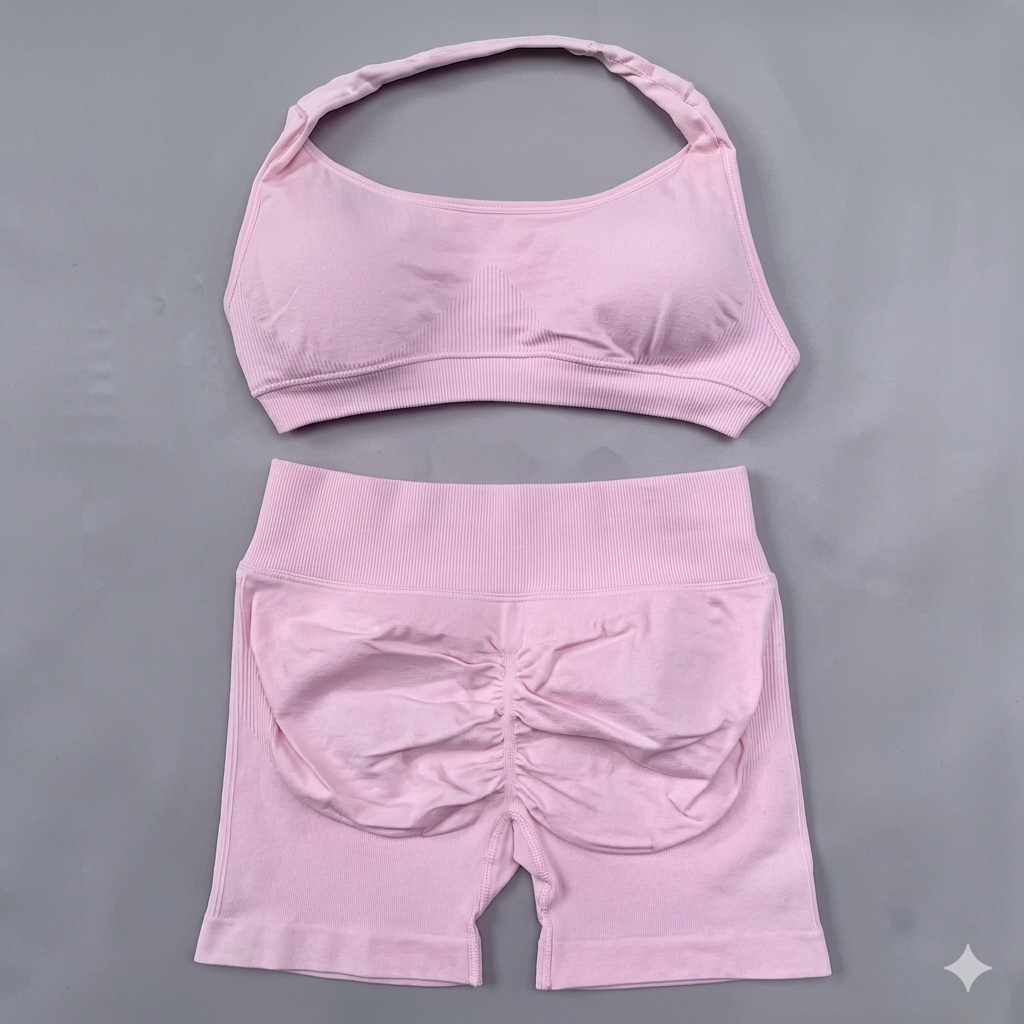 Shorts Set 2 Pieces Seamless Yoga Set Workout Tracksuit Women Halter Sport Bra And Low Waist Scrunch Bum Gym Shorts Suits