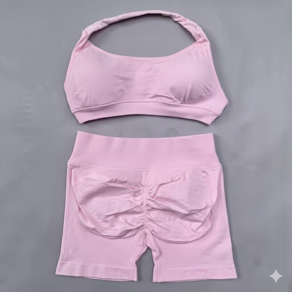 Shorts Set 2 Pieces Seamless Yoga Set Workout Tracksuit Women Halter Sport Bra And Low Waist Scrunch Bum Gym Shorts Suits