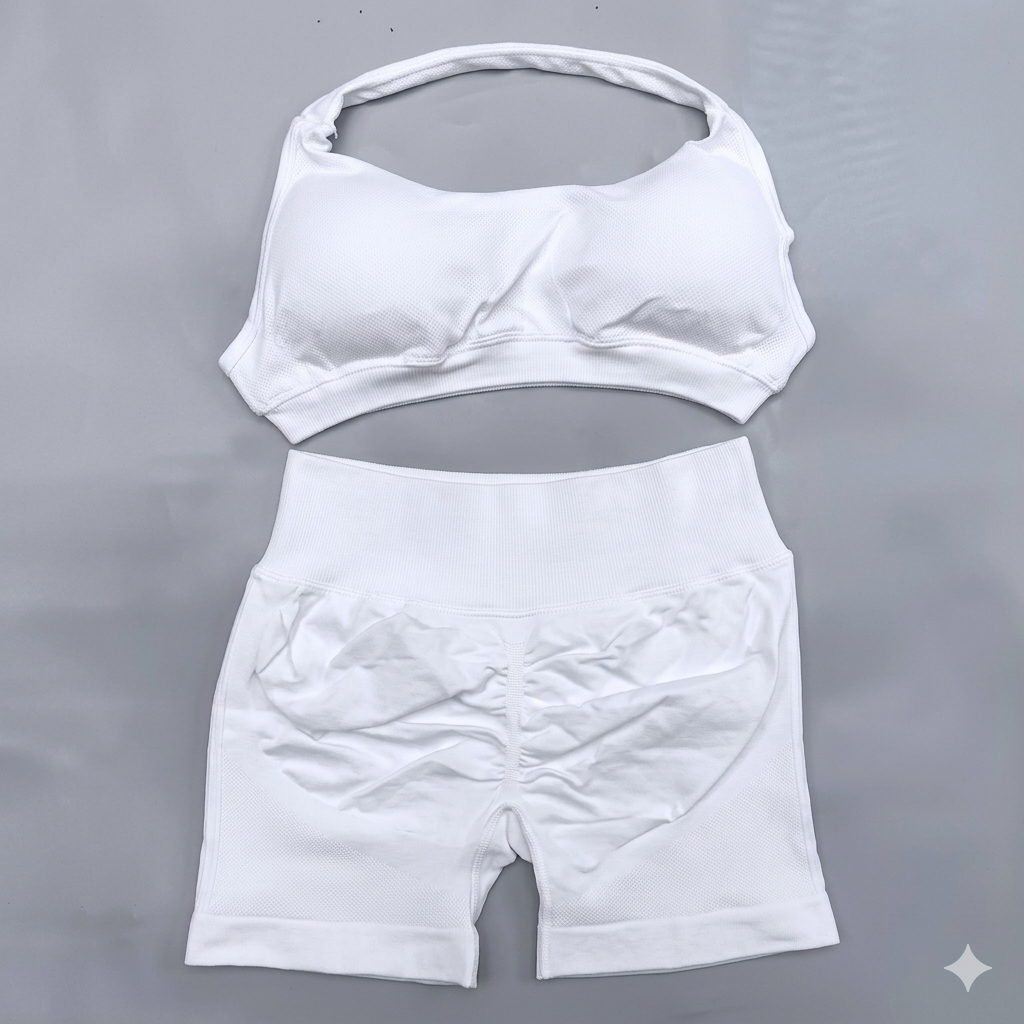 Shorts Set 2 Pieces Seamless Yoga Set Workout Tracksuit Women Halter Sport Bra And Low Waist Scrunch Bum Gym Shorts Suits