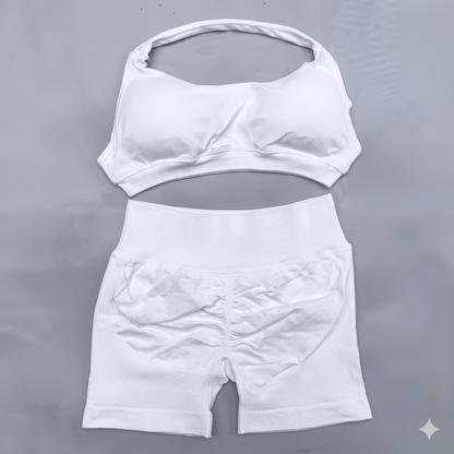 Shorts Set 2 Pieces Seamless Yoga Set Workout Tracksuit Women Halter Sport Bra And Low Waist Scrunch Bum Gym Shorts Suits