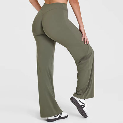 NCLAGEN SoftMotion Straight Leg Bottoms Women's Mid-Waist Yoga Pants GYM Leggings Naked Feel Pilates Running Sports Trousers
