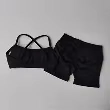 2PCS Women's High Waist Seamless Yoga Gym Set Sports Bra Top with Scrunch Shorts Fitness Workout Sportswear